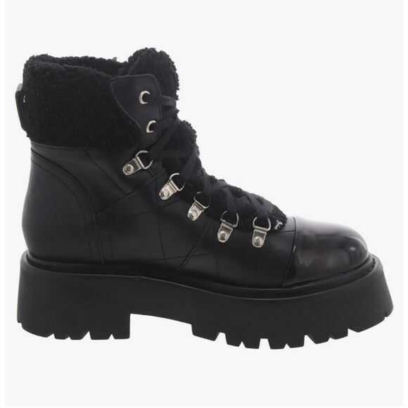 Steve Madden Reyen Leather Faux Shearling Lug Sole Platform Boot Size 6.5 9.5 - Picture 2 of 9